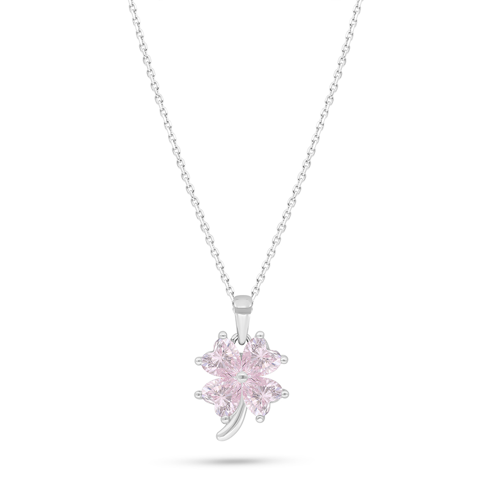 Sterling Silver 925 Necklace Rhodium Plated Embedded With Pink Zircon 