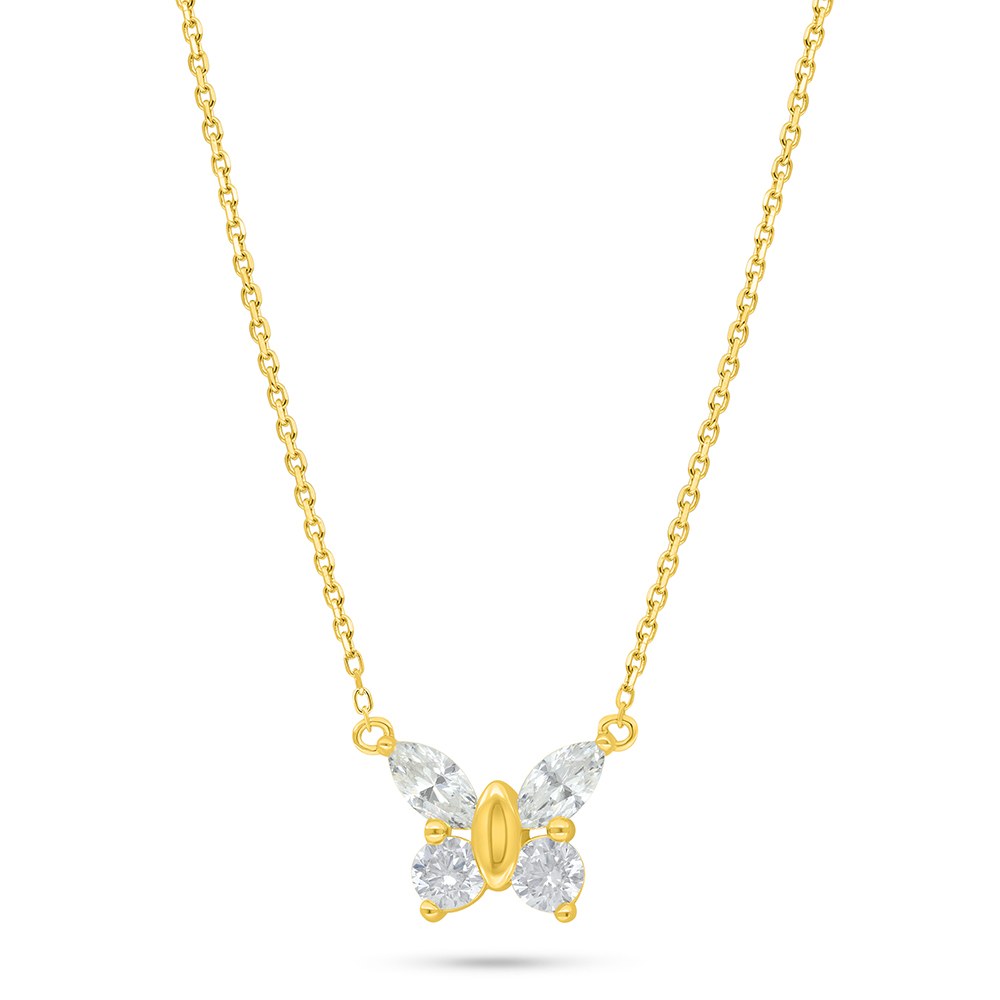 Sterling Silver 925 Necklace Golden Plated Embedded With Yellow Diamond And White Zircon