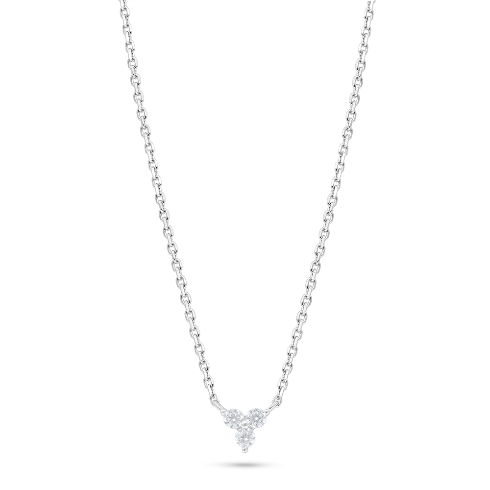 Sterling Silver 925 Necklace Rhodium Plated Embedded With White Zircon