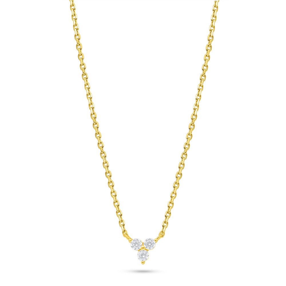 Sterling Silver 925 Necklace Golden Plated Embedded With White Zircon