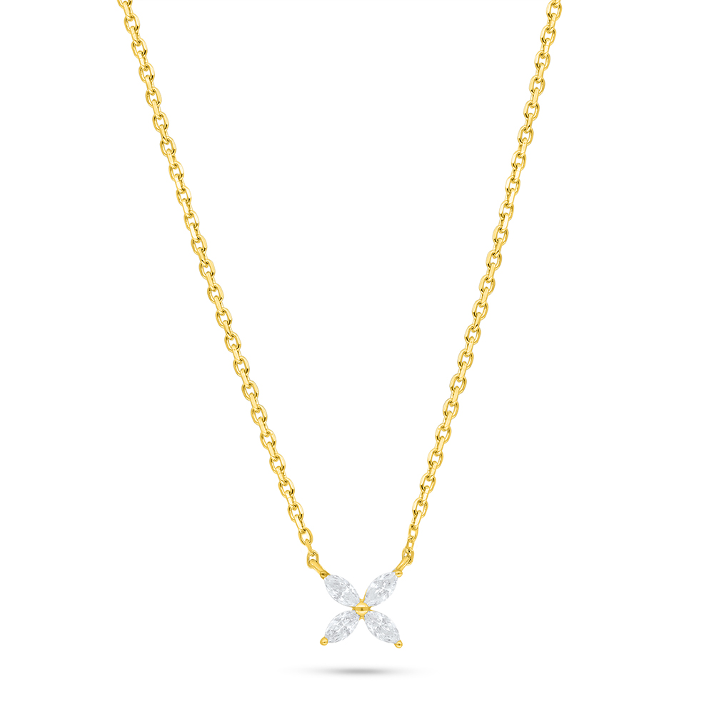 Sterling Silver 925 Necklace Golden Plated Embedded With White Zircon