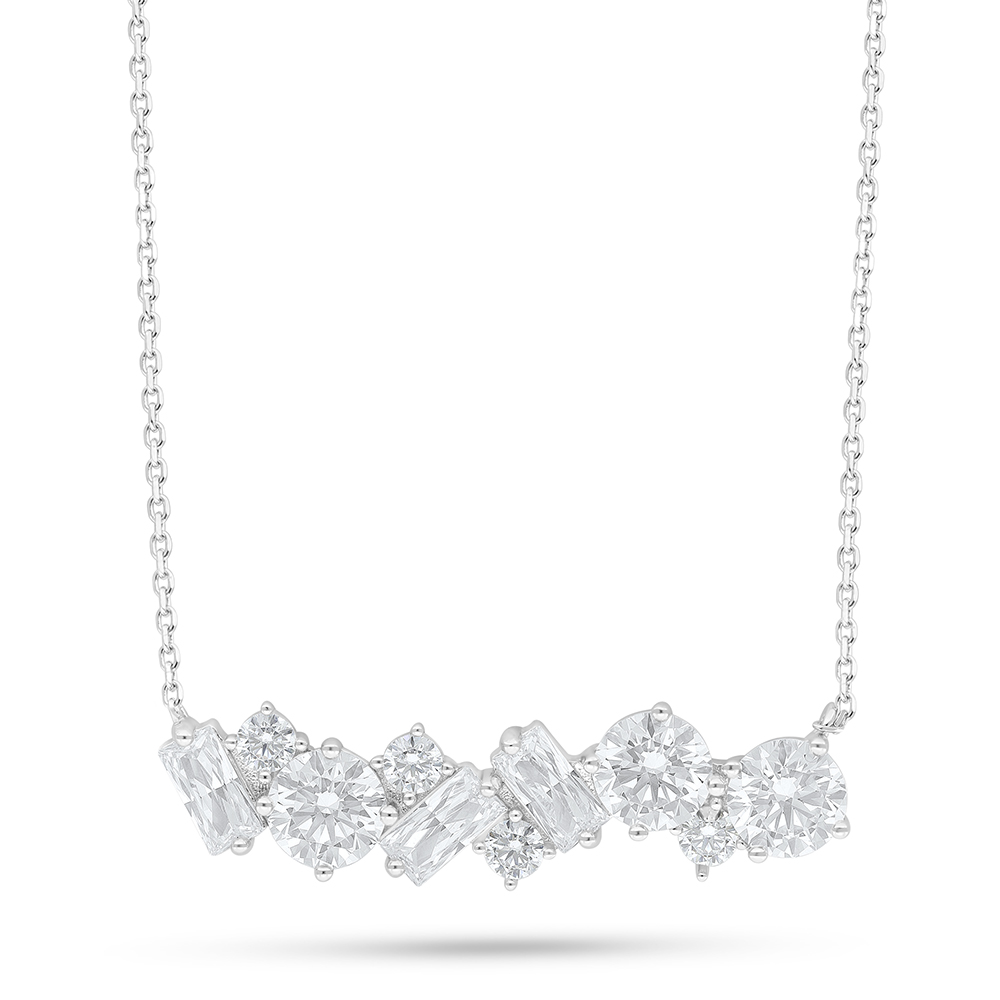 Sterling Silver 925 Necklace Rhodium Plated Embedded With White Zircon