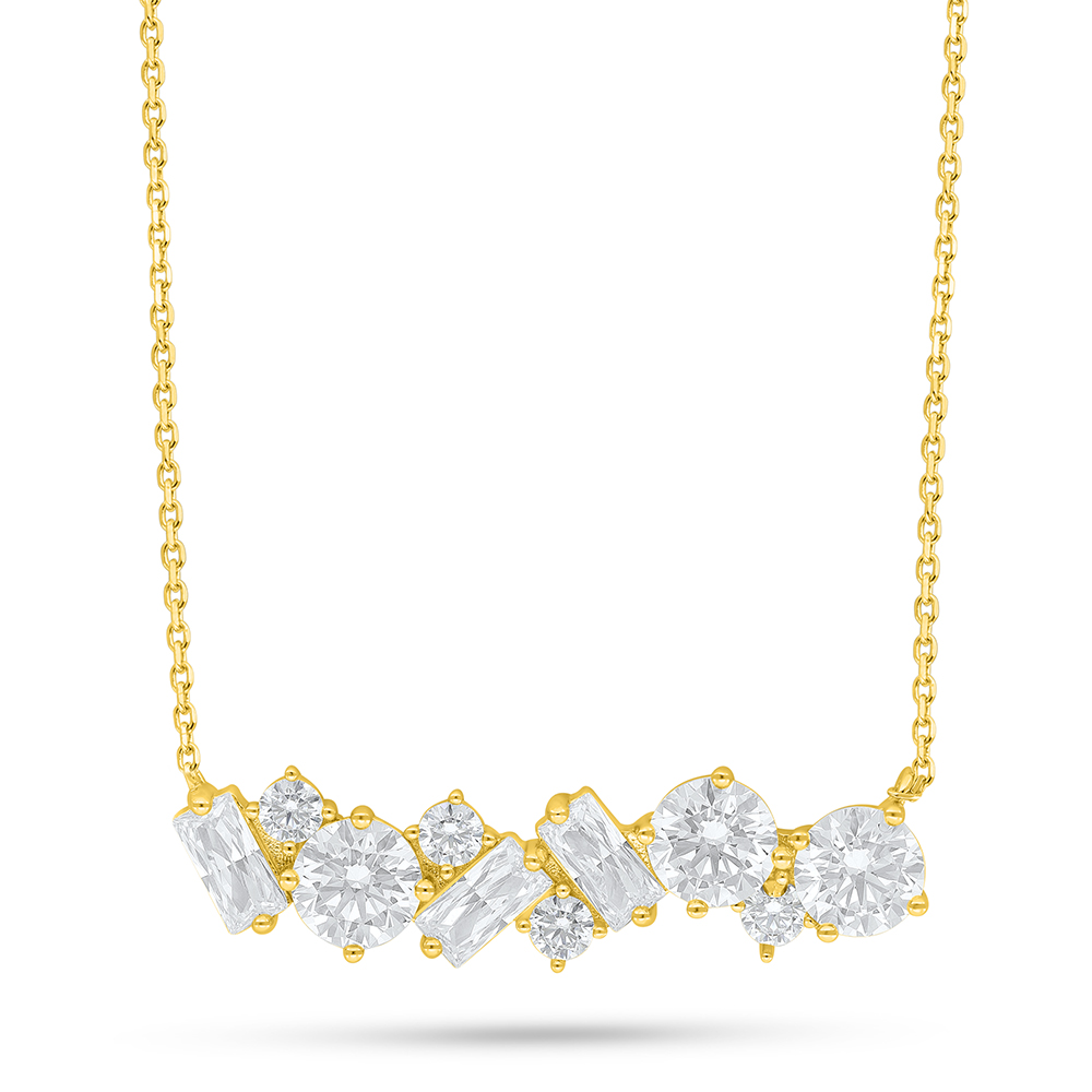 Sterling Silver 925 Necklace Golden Plated Embedded With White Zircon