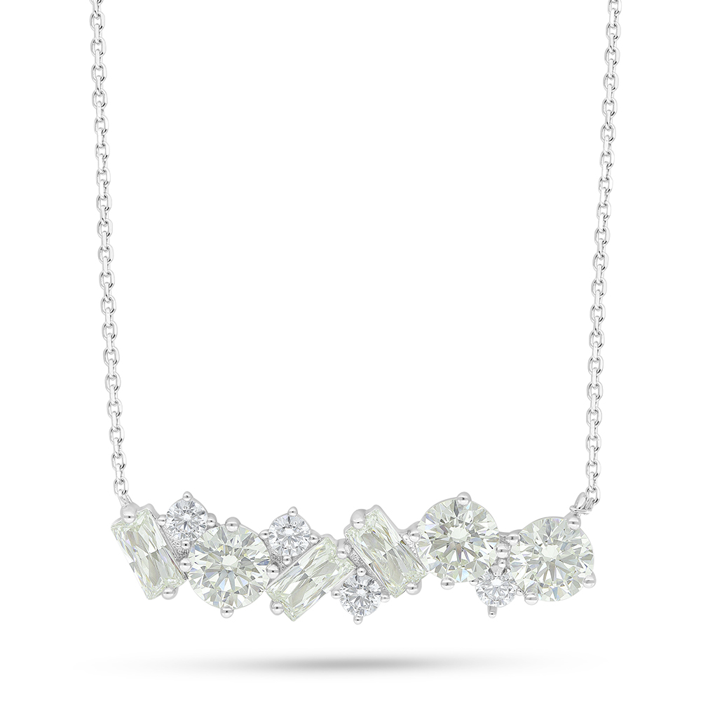 Sterling Silver 925 Necklace Rhodium Plated Embedded With Yellow Diamond And White Zircon