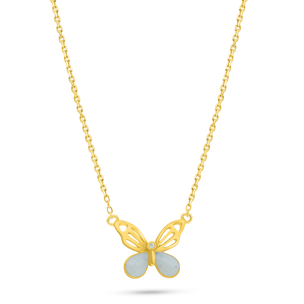 Sterling Silver 925 Necklace Golden Plated Embedded With White Shell And White Zircon