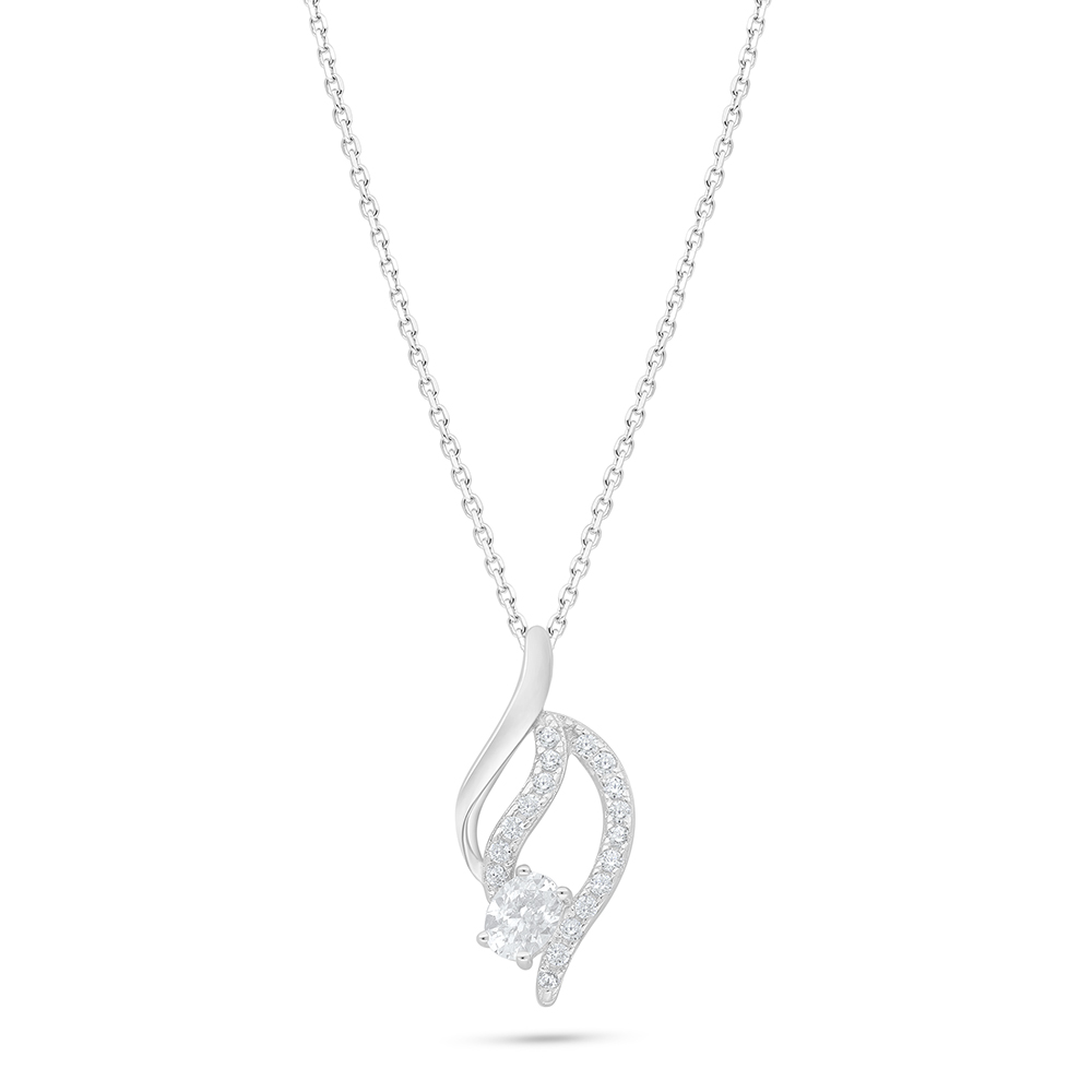 Sterling Silver 925 Necklace Rhodium Plated Embedded With White Zircon