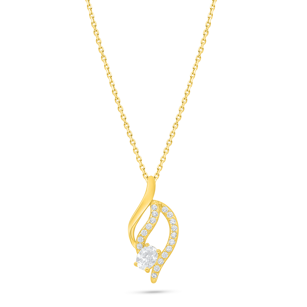 Sterling Silver 925 Necklace Golden Plated Embedded With White Zircon