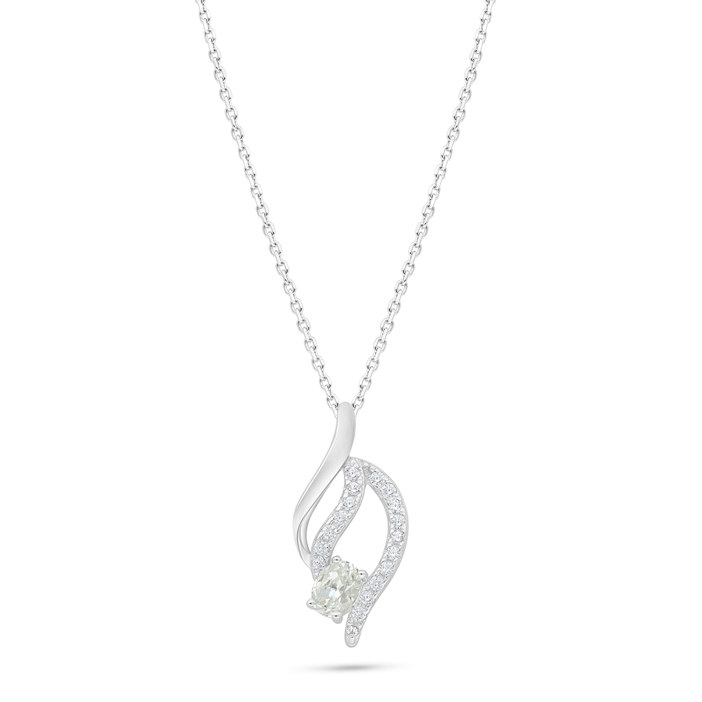 Sterling Silver 925 Necklace Rhodium Plated Embedded With Yellow Diamond And White Zircon