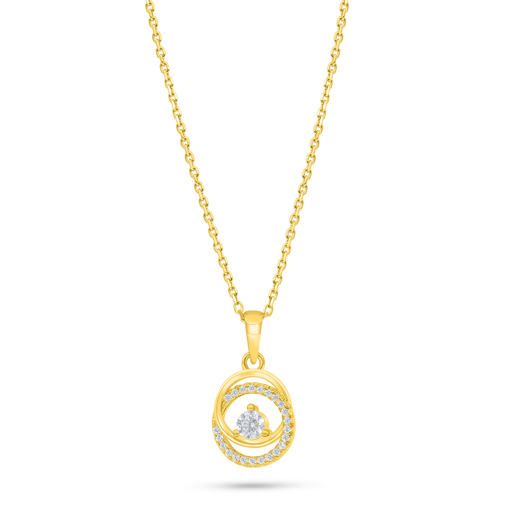 Sterling Silver 925 Necklace Golden Plated Embedded With White Zircon