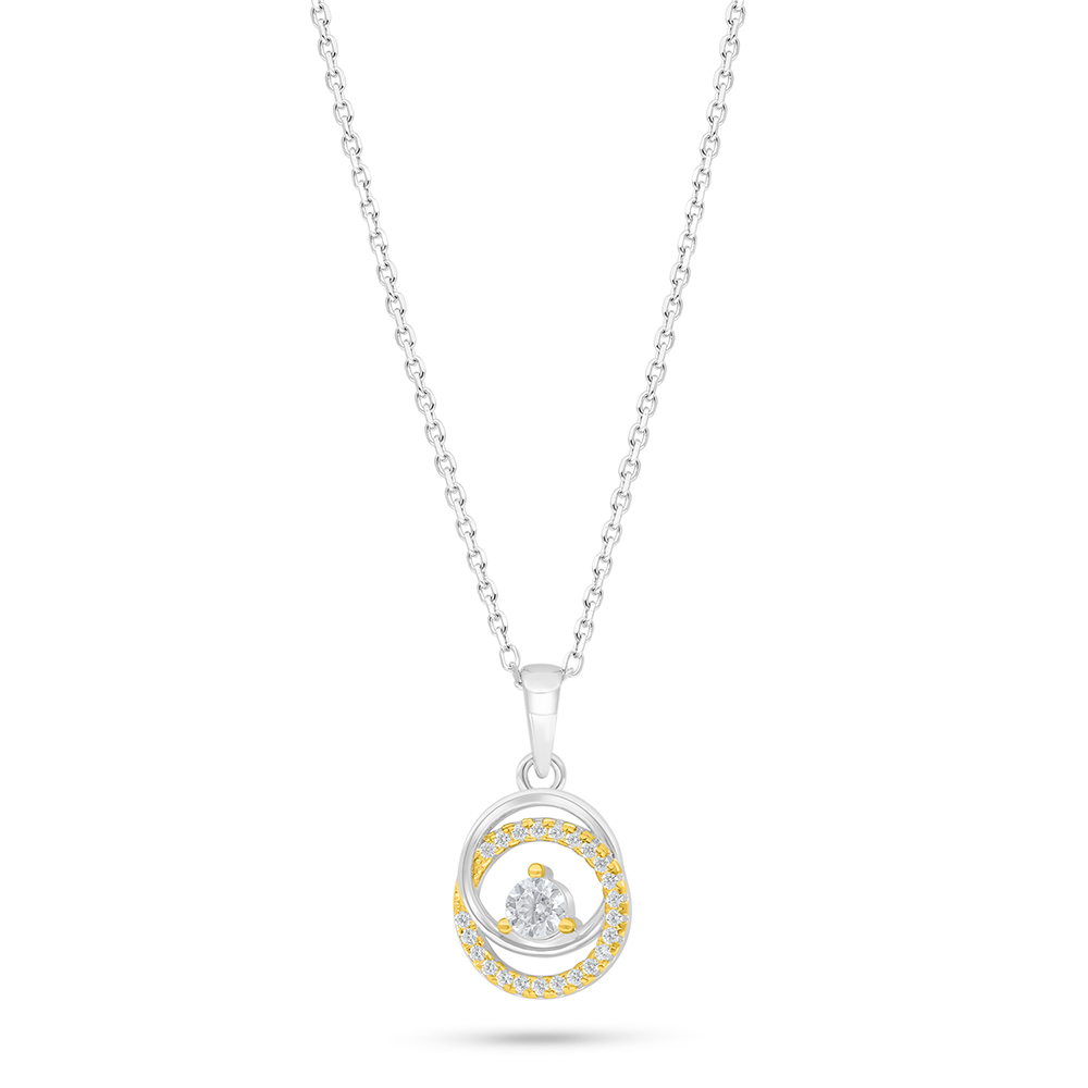 Sterling Silver 925 Necklace Rhodium And Golden Plated Embedded With White Zircon