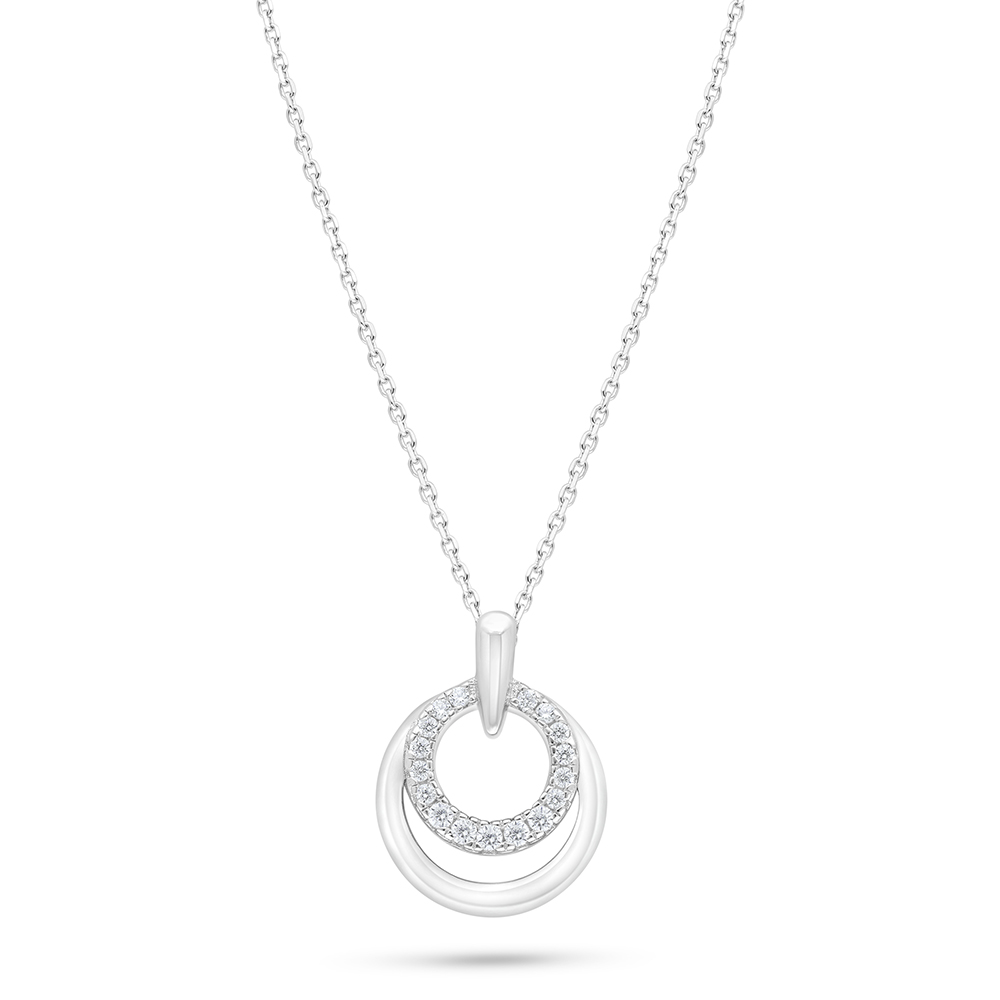 Sterling Silver 925 Necklace Rhodium Plated Embedded With White Zircon