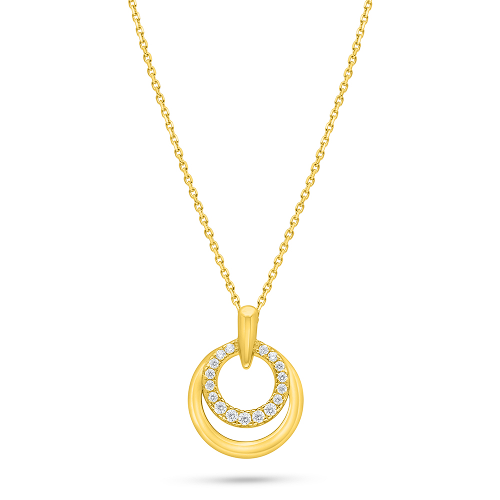 Sterling Silver 925 Necklace Golden Plated Embedded With White Zircon