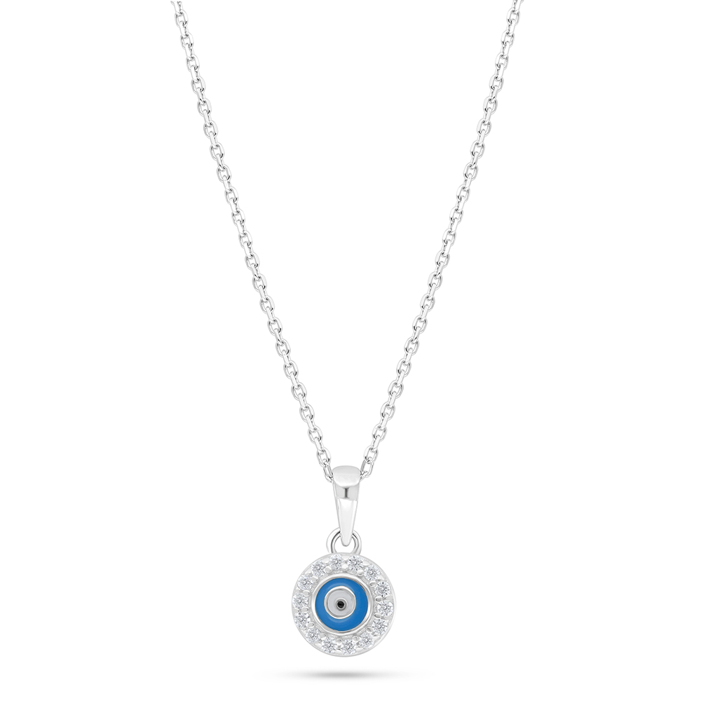 Sterling Silver 925 Necklace Rhodium Plated Embedded With White Zircon