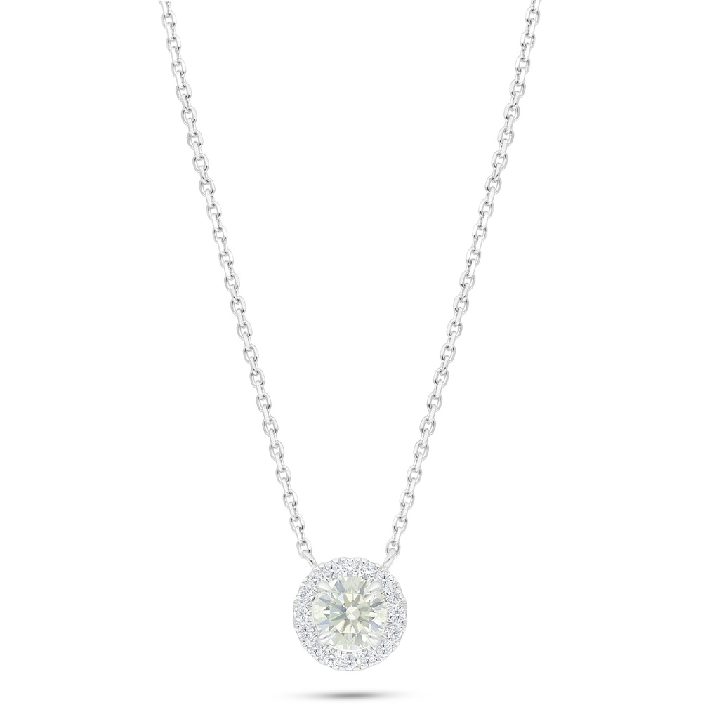 Sterling Silver 925 Necklace Rhodium Plated Embedded With Yellow Diamond