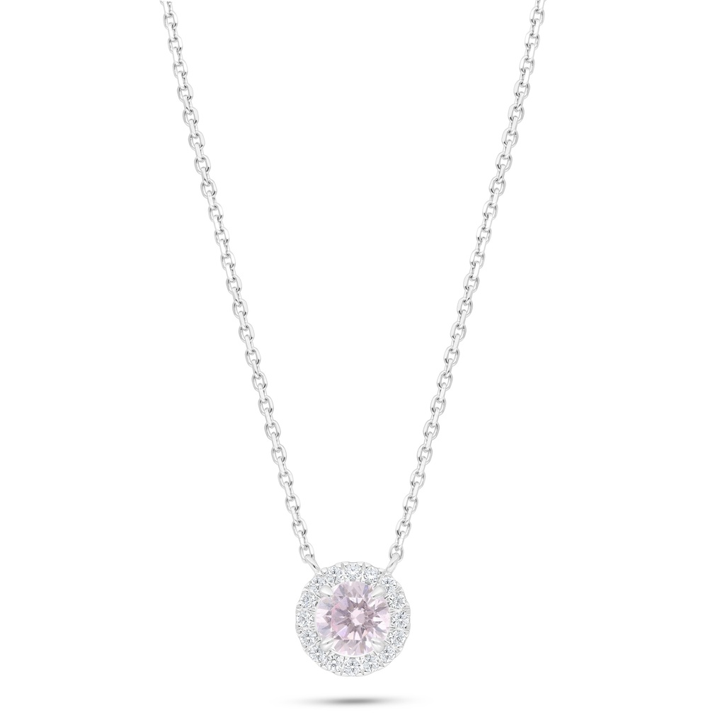 Sterling Silver 925 Necklace Rhodium Plated Embedded With Pink Zircon  