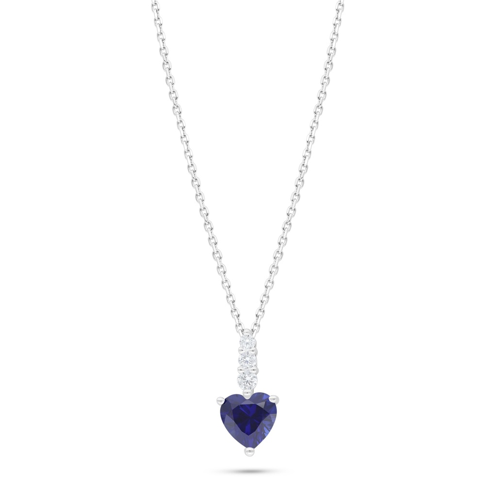 Sterling Silver 925 Necklace Rhodium Plated Embedded With Sapphire Corundum 