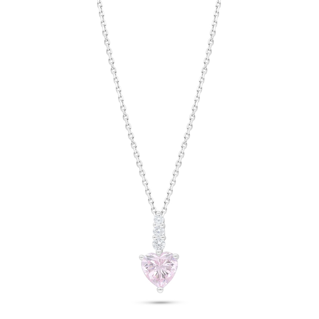 Sterling Silver 925 Necklace Rhodium Plated Embedded With Pink Zircon  