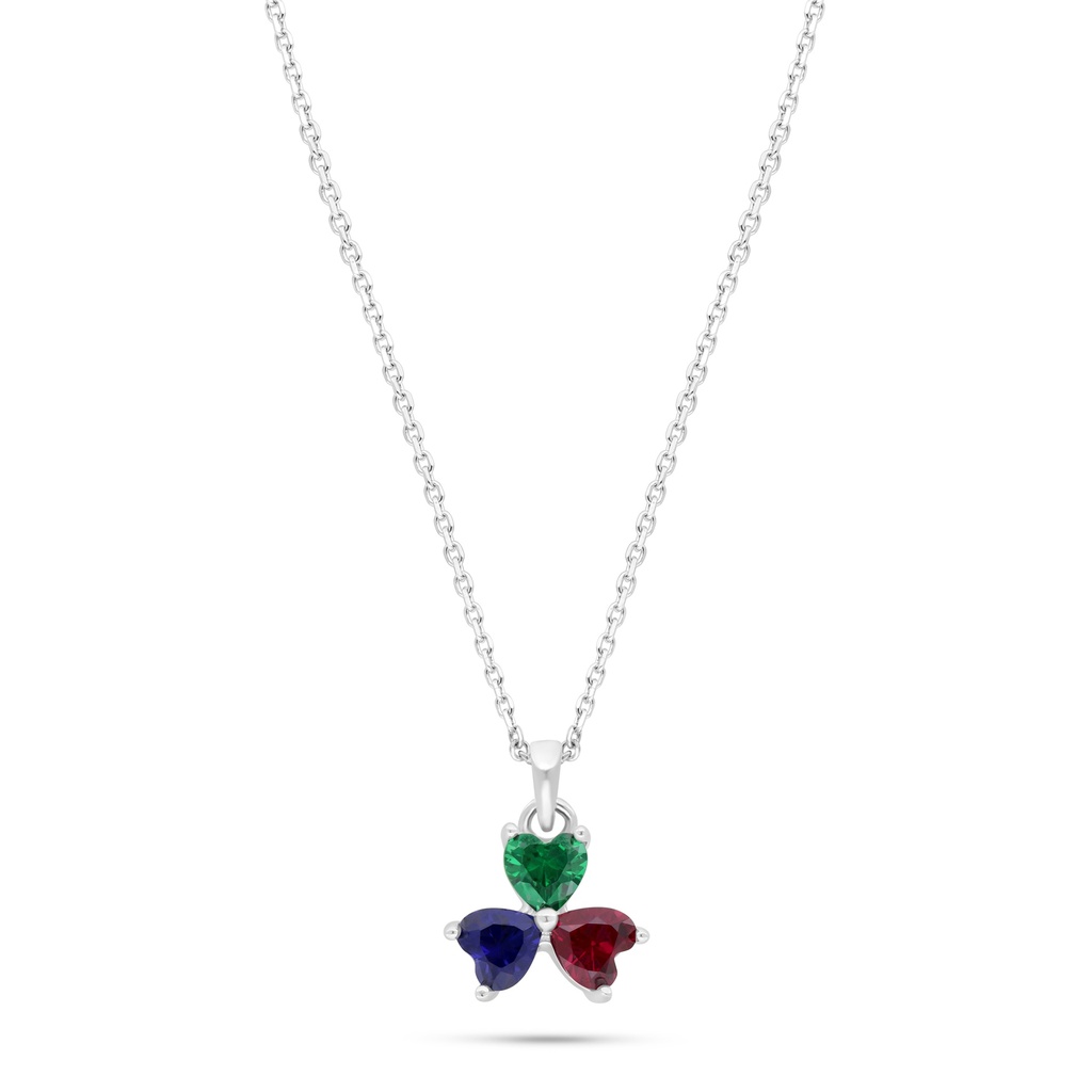 Sterling Silver 925 Necklace Rhodium Plated Embedded With Emerald Zircon And Sapphire Corundum And Ruby Corundum