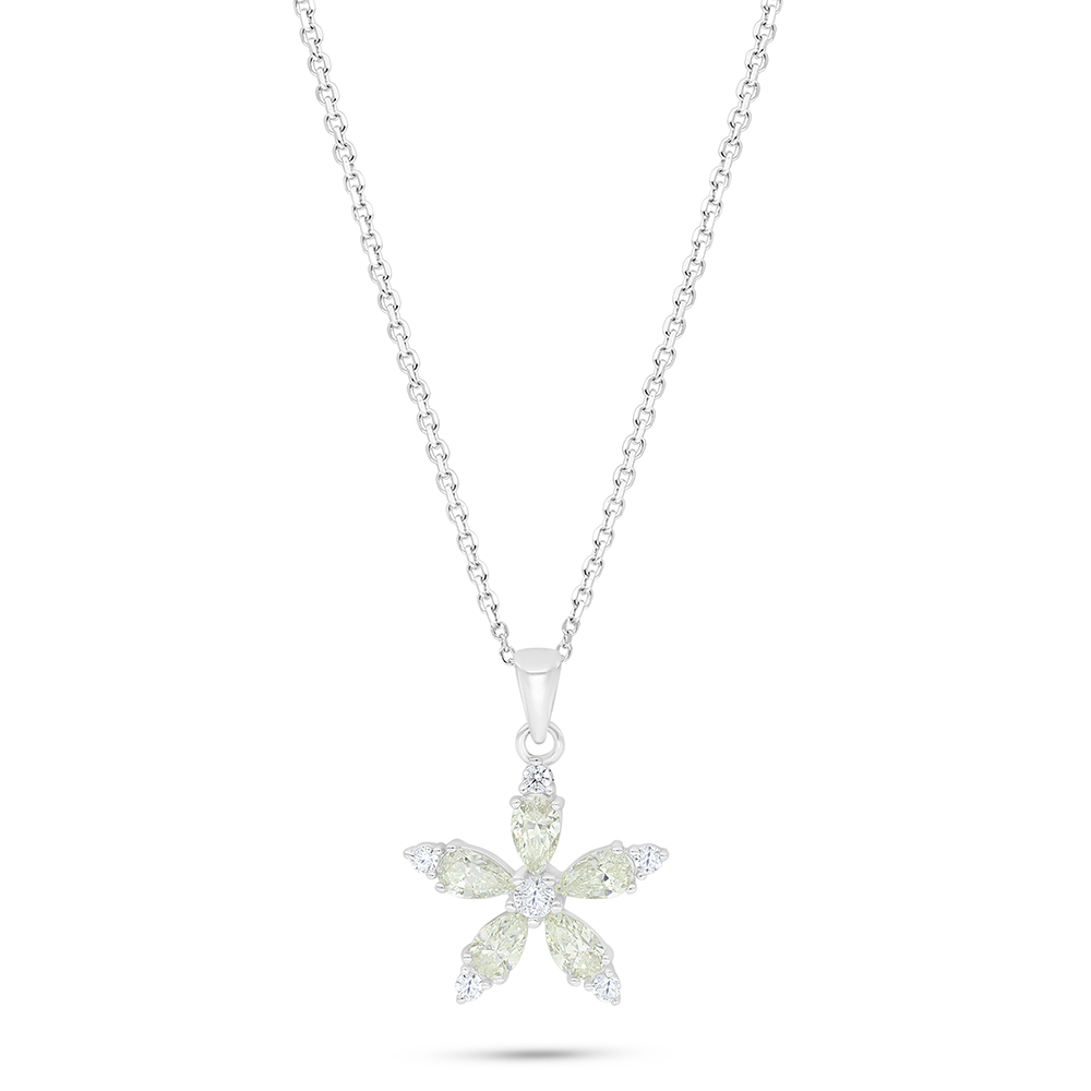 Sterling Silver 925 Necklace Rhodium Plated Embedded With Yellow Diamond And White Zircon