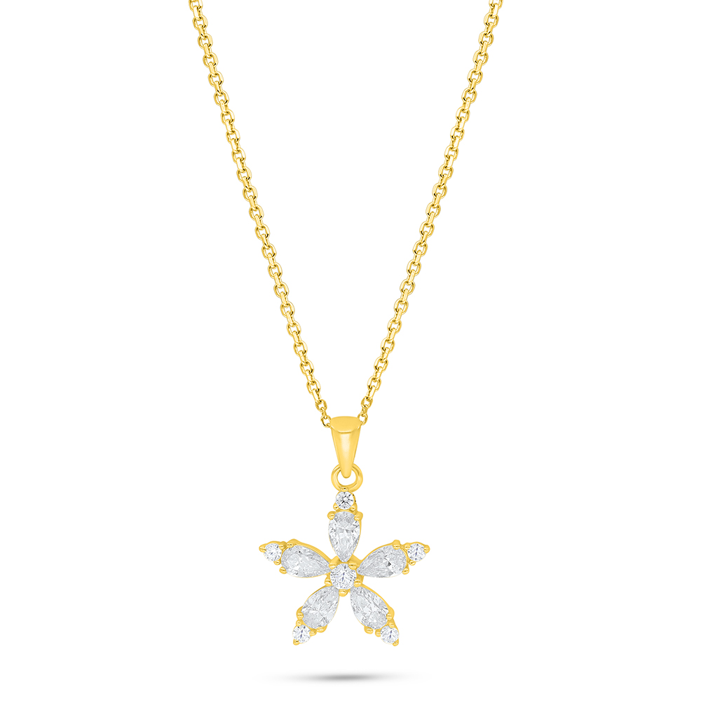 Sterling Silver 925 Necklace Golden Plated Embedded With Yellow Diamond And White Zircon