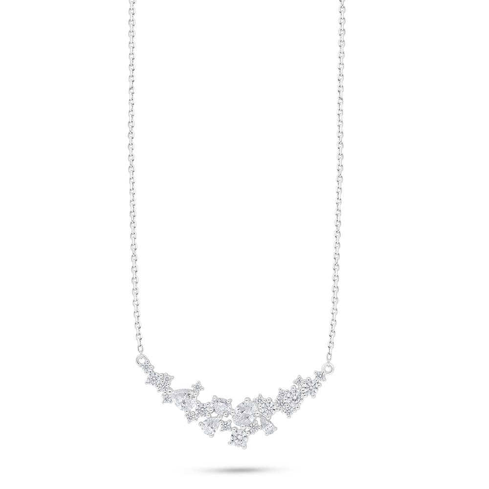 Sterling Silver 925 Necklace Rhodium Plated Embedded With White Zircon