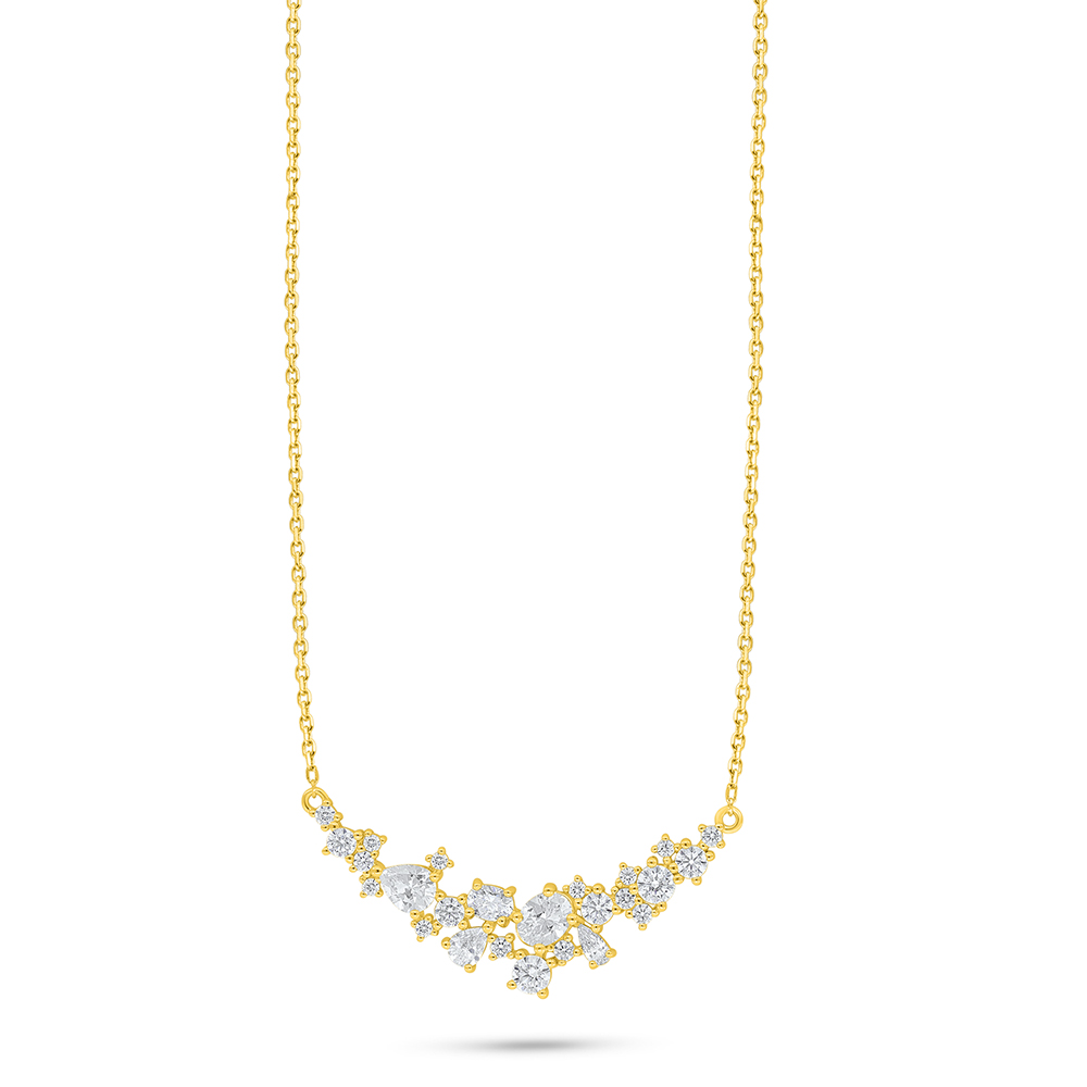 Sterling Silver 925 Necklace Golden Plated Embedded With White Zircon
