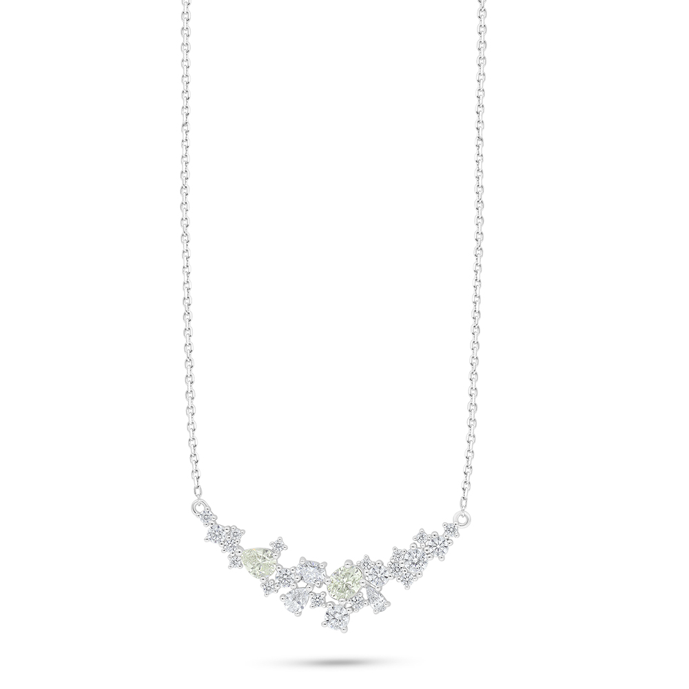 Sterling Silver 925 Necklace Rhodium Plated Embedded With Yellow Diamond And White Zircon