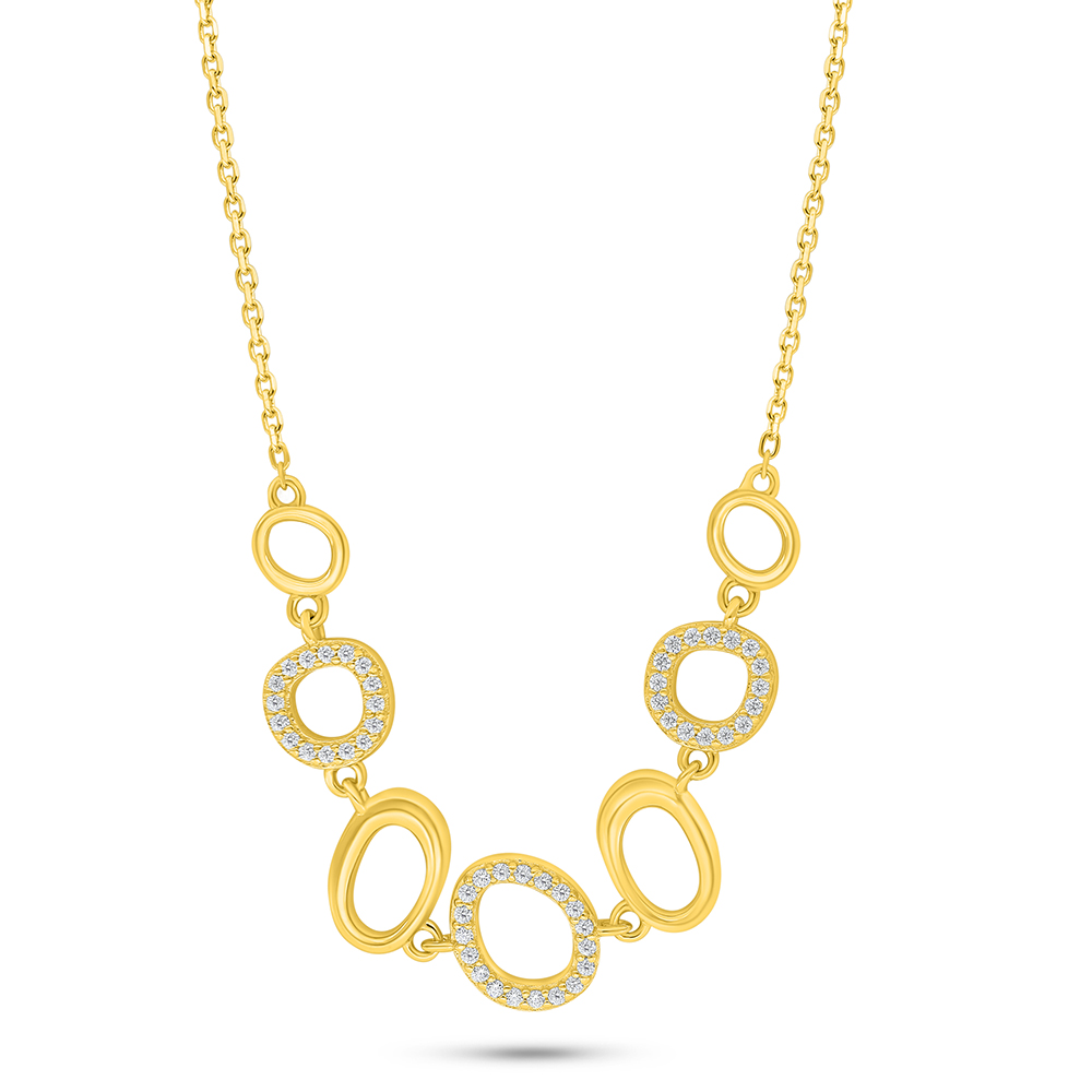 Sterling Silver 925 Necklace Golden Plated Embedded With White Zircon