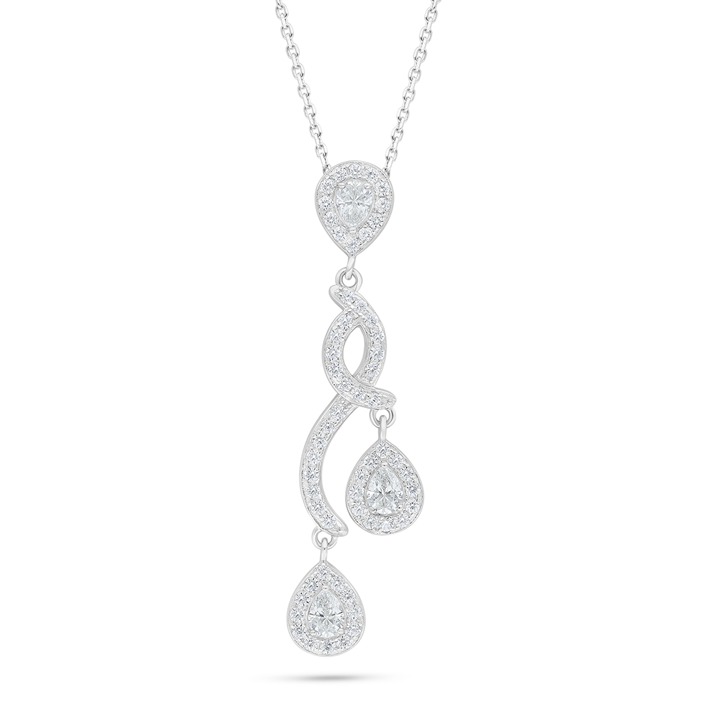 Sterling Silver 925 Necklace Rhodium Plated Embedded With White Zircon