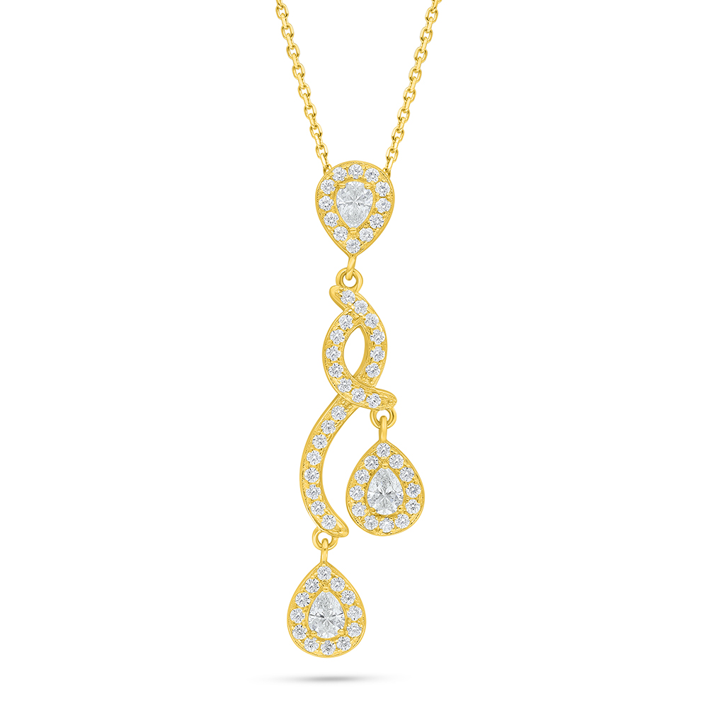 Sterling Silver 925 Necklace Golden Plated Embedded With White Zircon