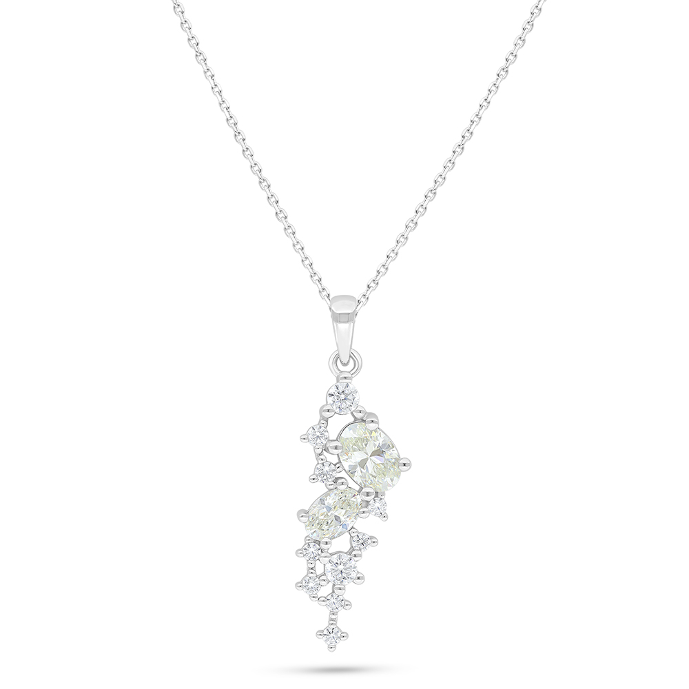 Sterling Silver 925 Necklace Rhodium Plated Embedded With Yellow Diamond And White Zircon