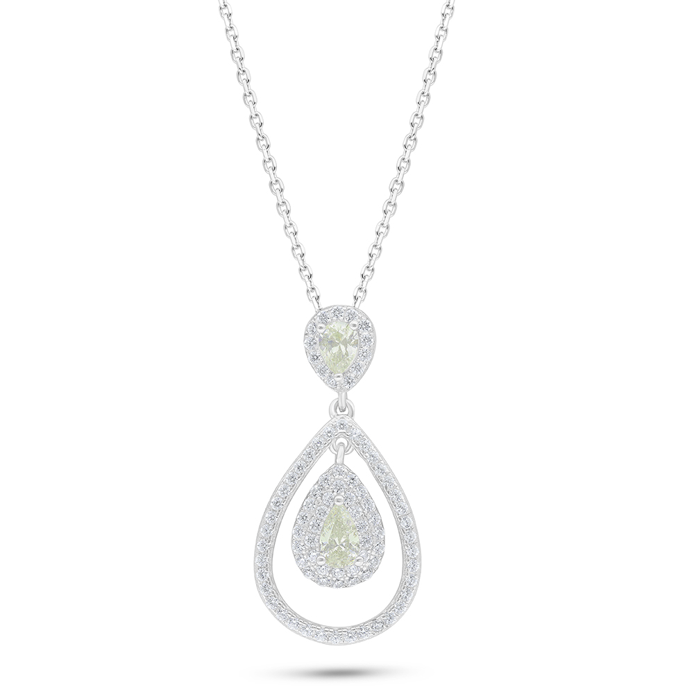 Sterling Silver 925 Necklace Rhodium Plated Embedded With Yellow Diamond And White Zircon