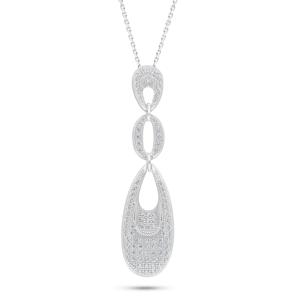 Sterling Silver 925 Necklace Rhodium Plated Embedded With White Zircon