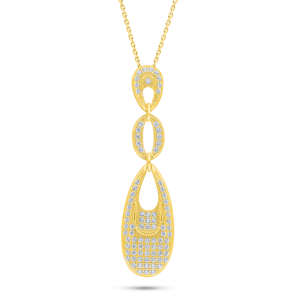 Sterling Silver 925 Necklace Golden Plated Embedded With White Zircon