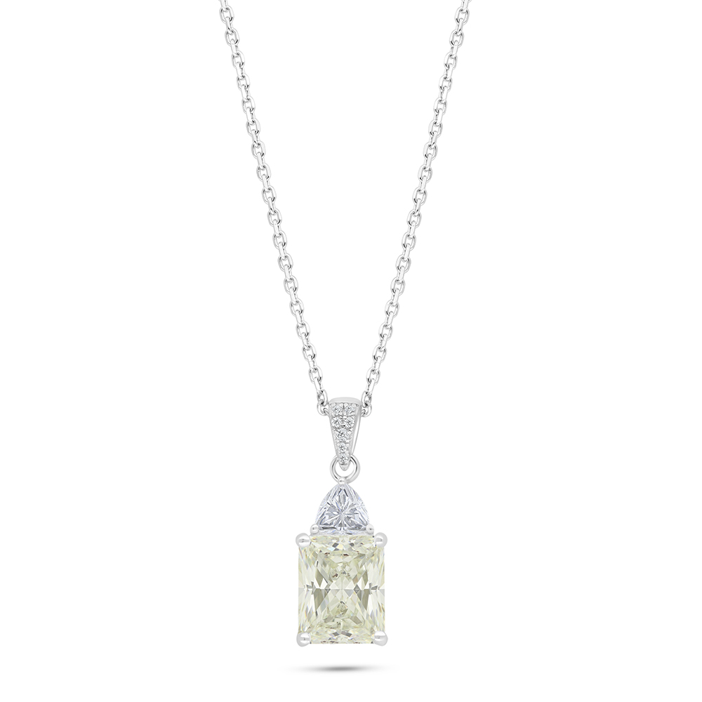 Sterling Silver 925 Necklace Rhodium Plated Embedded With Yellow Diamond And White Zircon