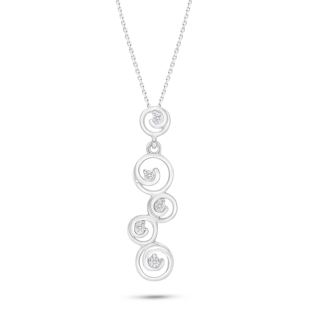 Sterling Silver 925 Necklace Rhodium Plated Embedded With White Zircon