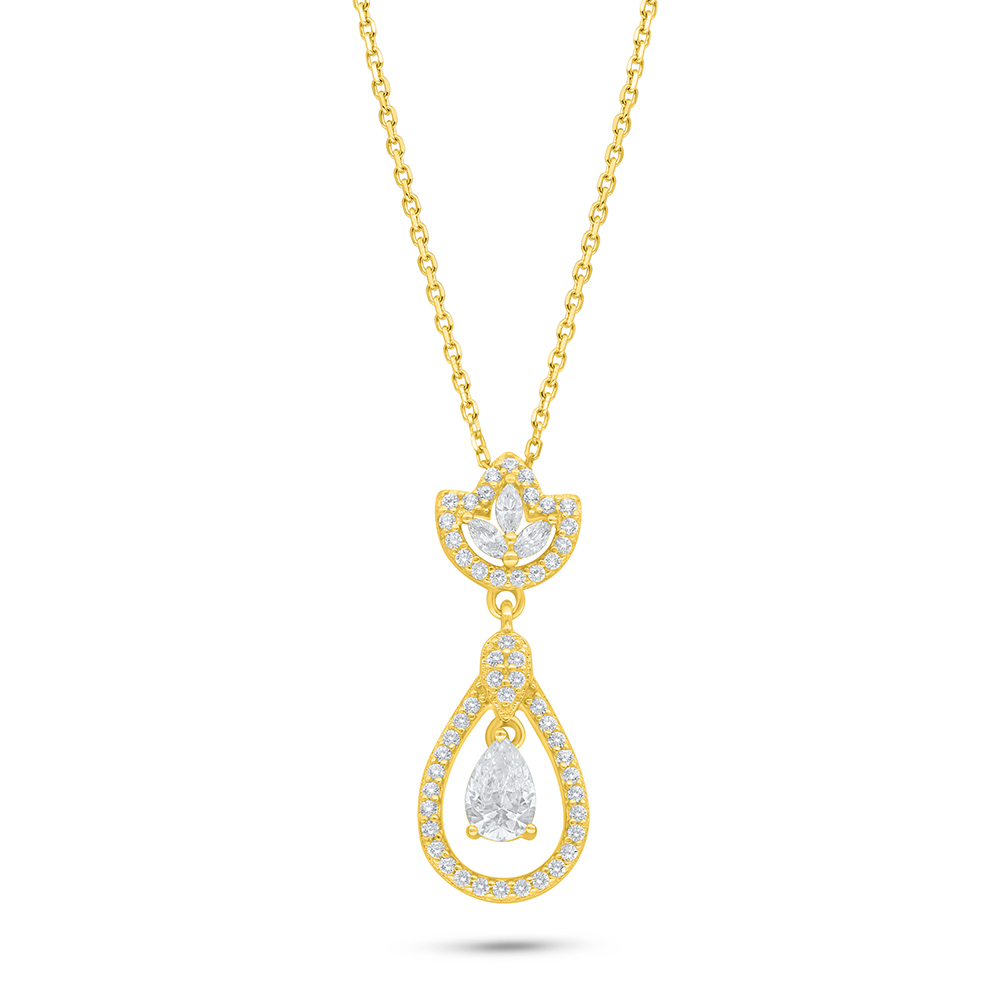 Sterling Silver 925 Necklace Golden Plated Embedded With White Zircon