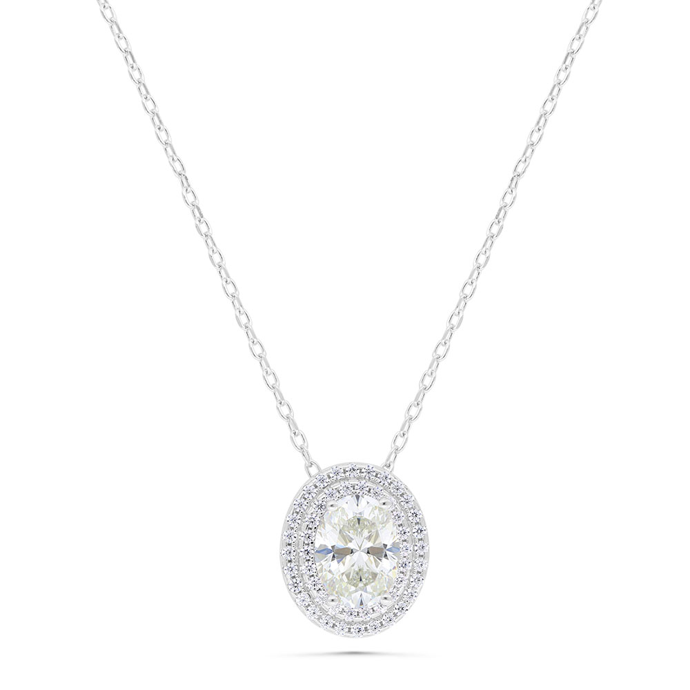 Sterling Silver 925 Necklace Rhodium Plated Embedded With Yellow Diamond And White Zircon