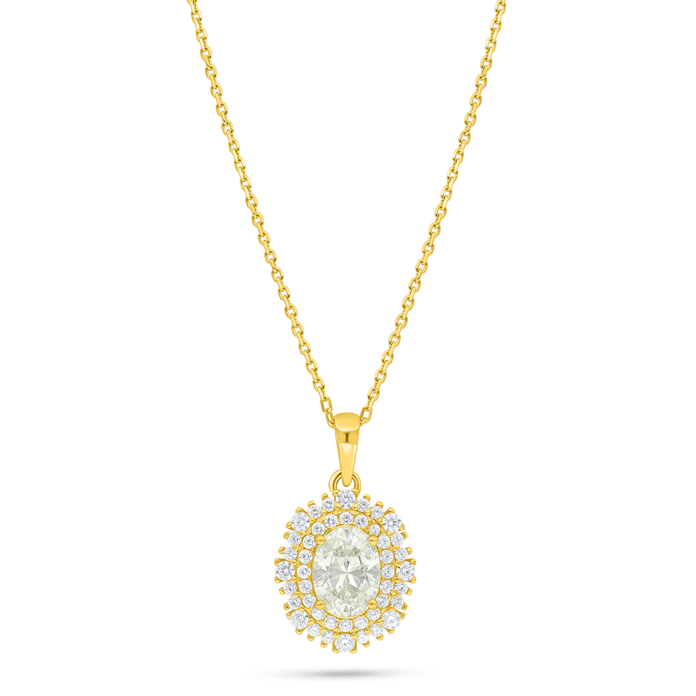 Sterling Silver 925 Necklace Golden Plated Embedded With Yellow Diamond And White Zircon