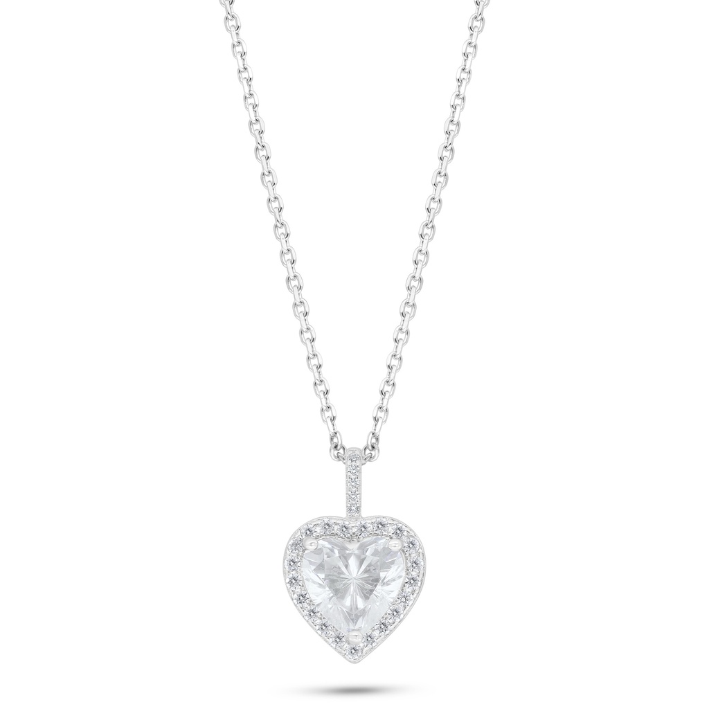 Sterling Silver 925 Necklace Rhodium Plated Embedded With White Zircon