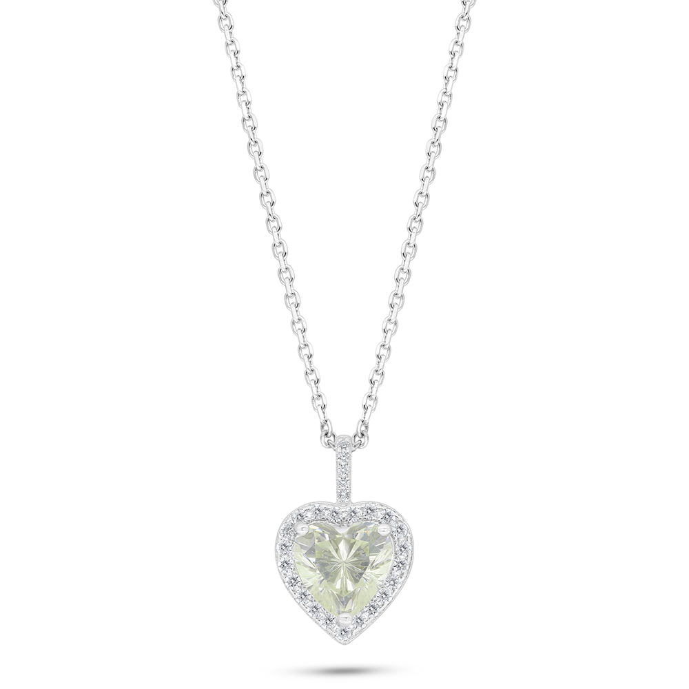 Sterling Silver 925 Necklace Rhodium Plated Embedded With Yellow Diamond And White Zircon