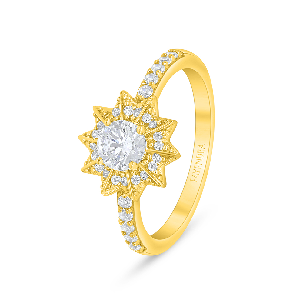 Sterling Silver 925 Ring Golden Plated Embedded With White Zircon