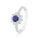 Sterling Silver 925 Ring Rhodium Plated Embedded With Sapphire Corundum And White Zircon