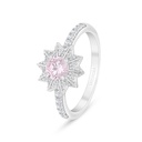 Sterling Silver 925 Ring Rhodium Plated Embedded With Pink Zircon And White Zircon