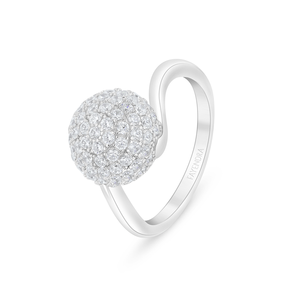 Sterling Silver 925 Ring Rhodium Plated Embedded With White Zircon