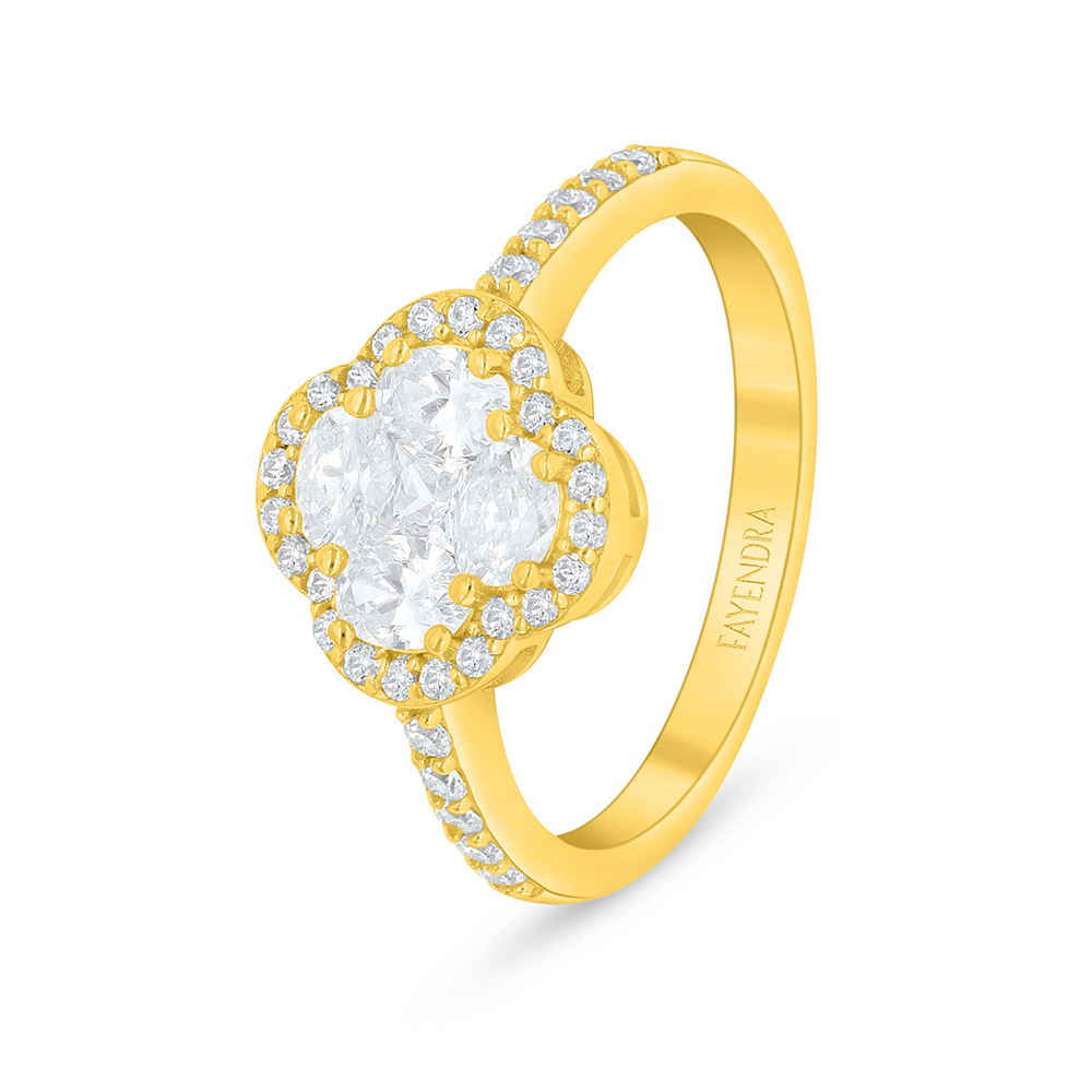 Sterling Silver 925 Ring Golden Plated Embedded With White Zircon