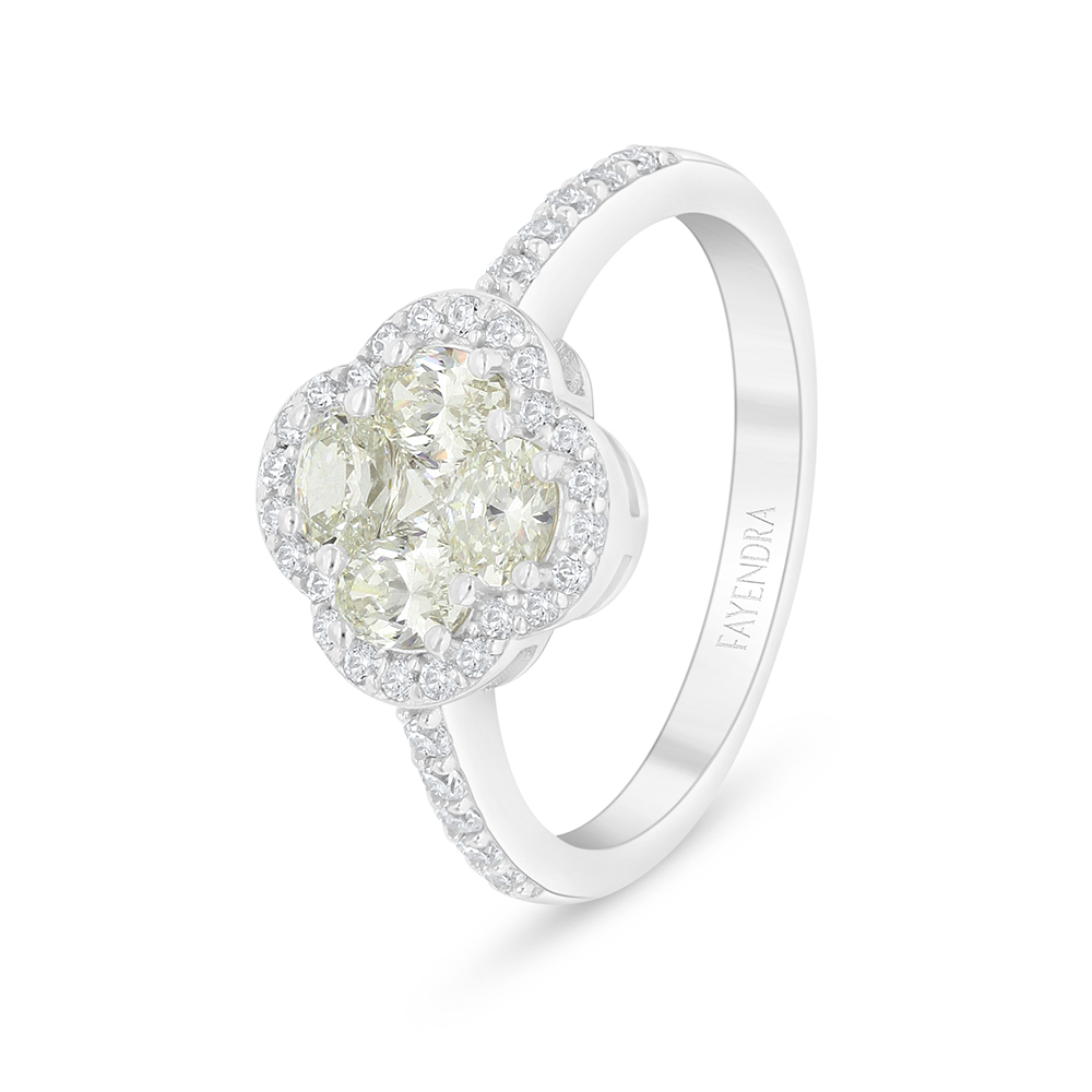 Sterling Silver 925 Ring Rhodium Plated Embedded With Yellow Diamond And White Zircon