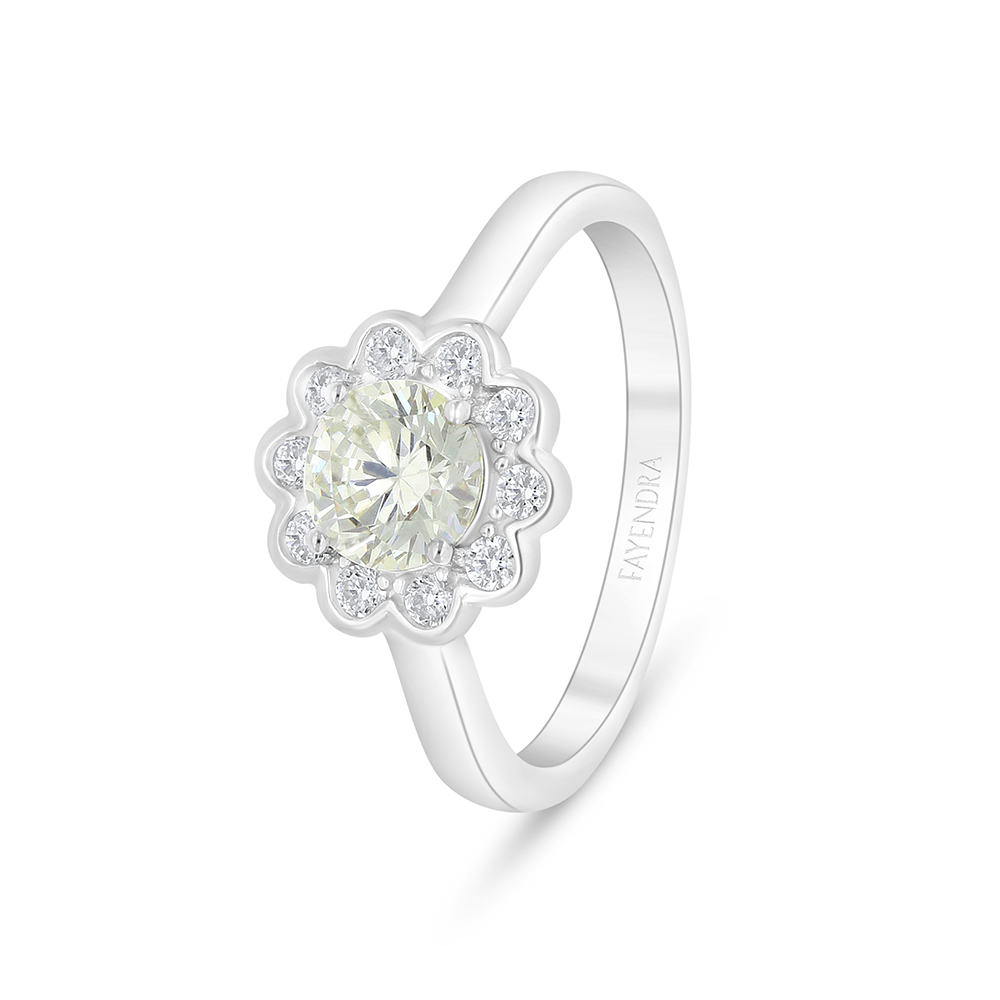 Sterling Silver 925 Ring Rhodium Plated Embedded With Yellow Diamond And White Zircon