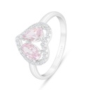 Sterling Silver 925 Ring Rhodium Plated Embedded With Pink Zircon And White Zircon