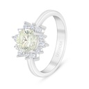 Sterling Silver 925 Ring Rhodium Plated Embedded With Yellow Diamond And White Zircon